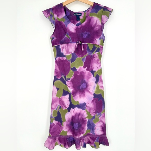Limited Too Y2K Purple‎ Floral Midi Dress Size 8 - Picture 1 of 8